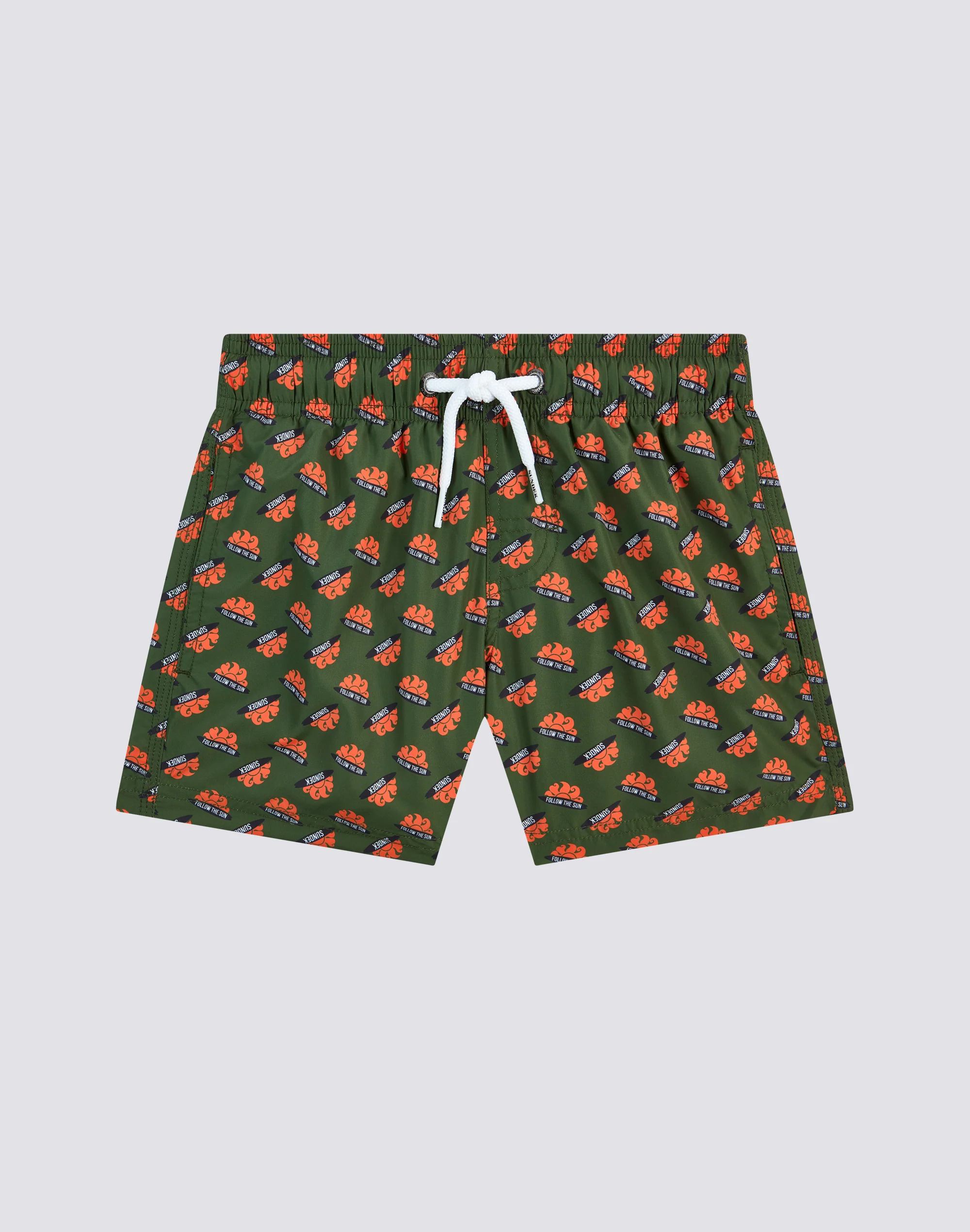COSTUME DA BAGNO BAMBINO CORTO VITA ELASTICATA STAMPA ORANGE LOGO IN POLY RICICLATO