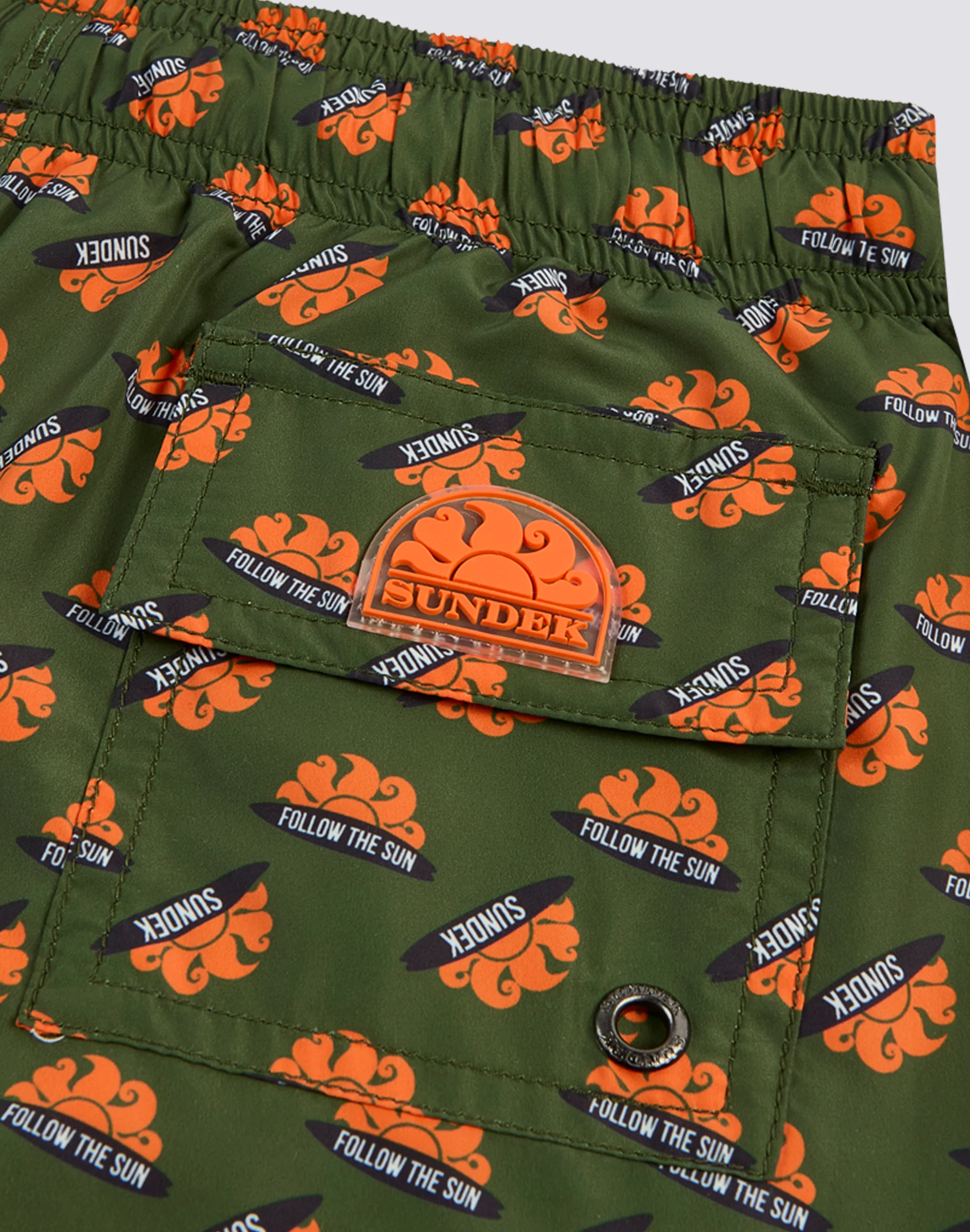COSTUME DA BAGNO BAMBINO CORTO VITA ELASTICATA STAMPA ORANGE LOGO IN POLY RICICLATO - Image 3