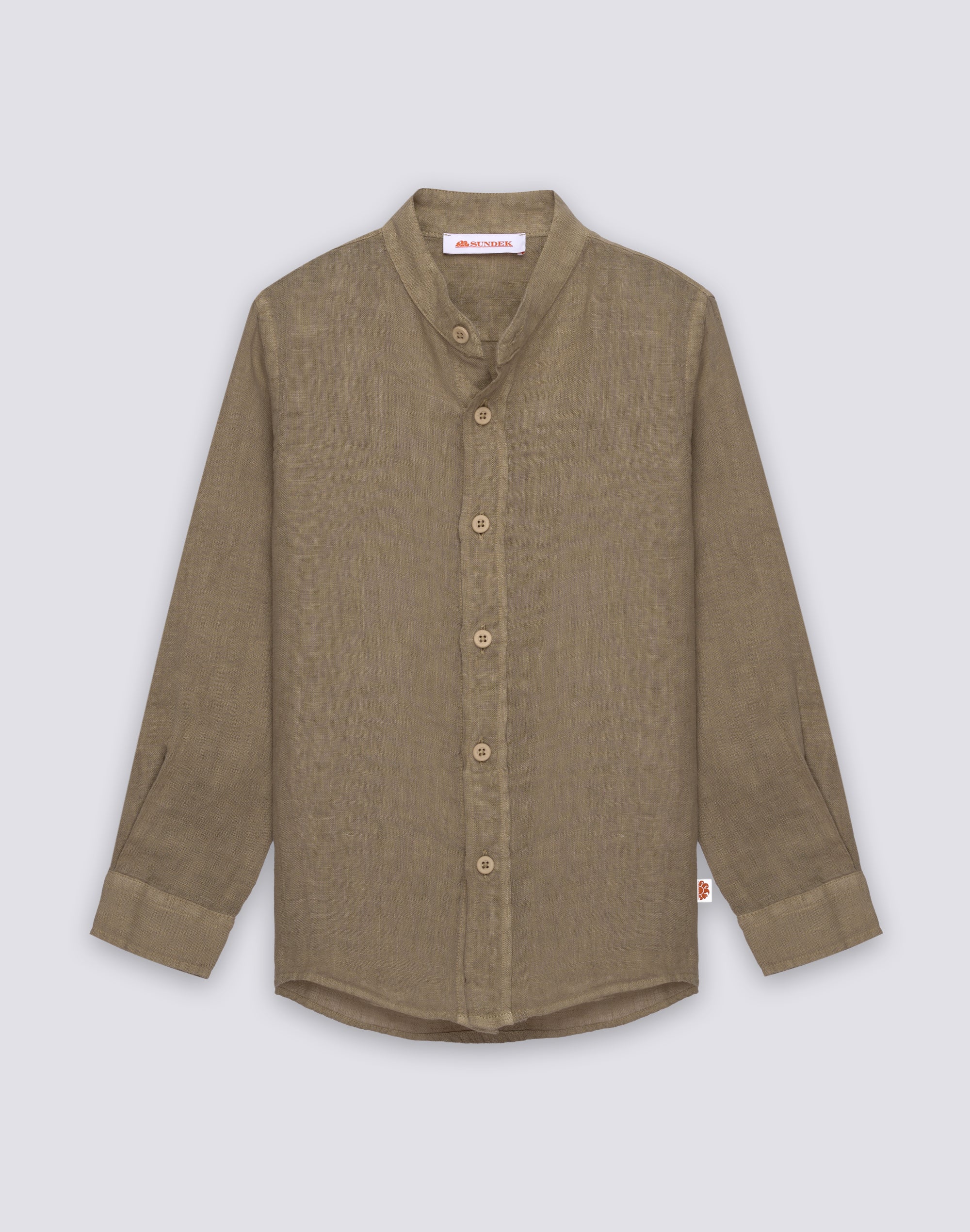 CAMICIA IN LINO DA BAMBINO A MANICA LUNGA CON COLLETTO ALLA COREANA