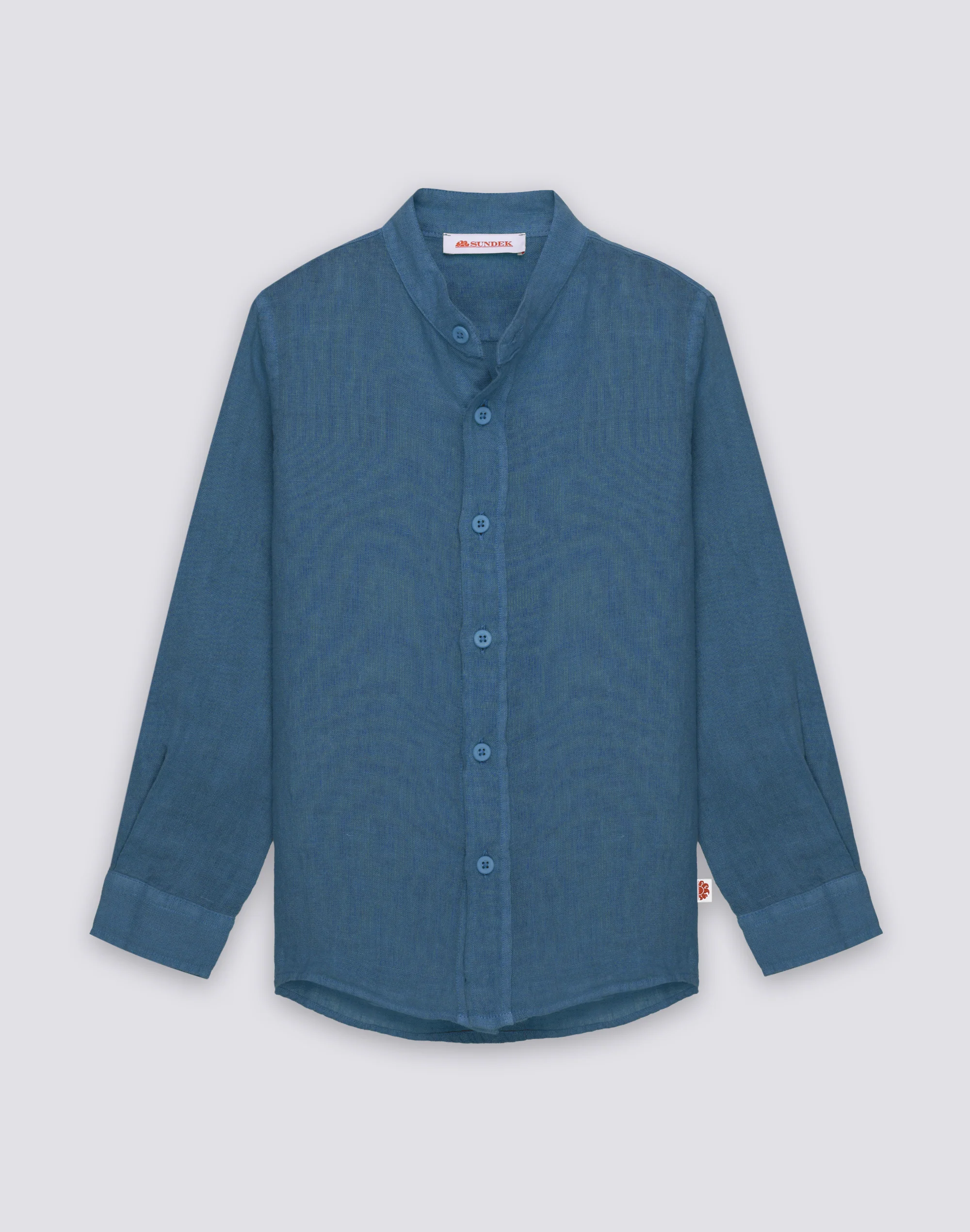 CAMICIA IN LINO DA BAMBINO A MANICA LUNGA CON COLLETTO ALLA COREANA