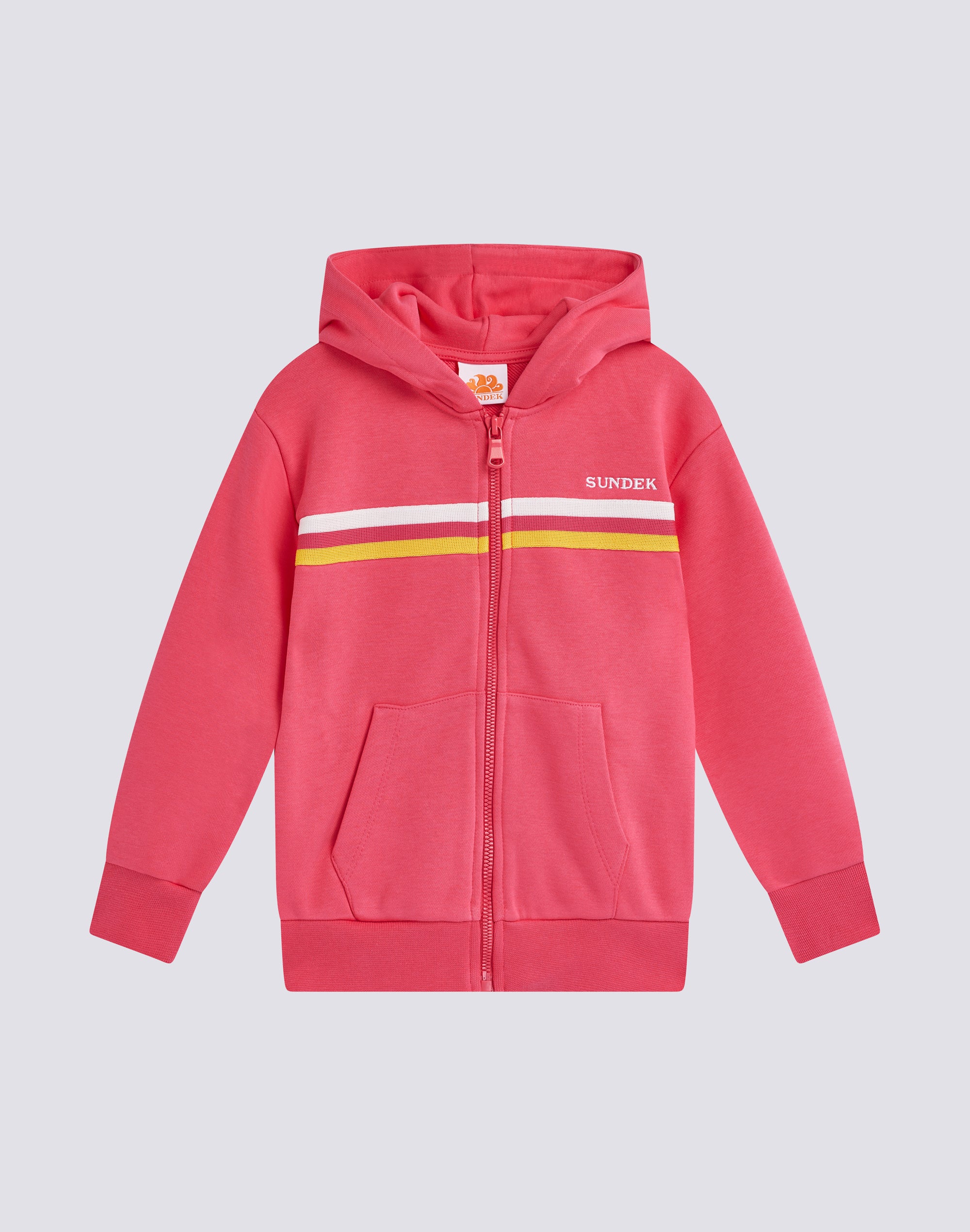 FELPA DA BAMBINA CON CAPPUCCIO E TRICOLORE ARCOBALENO