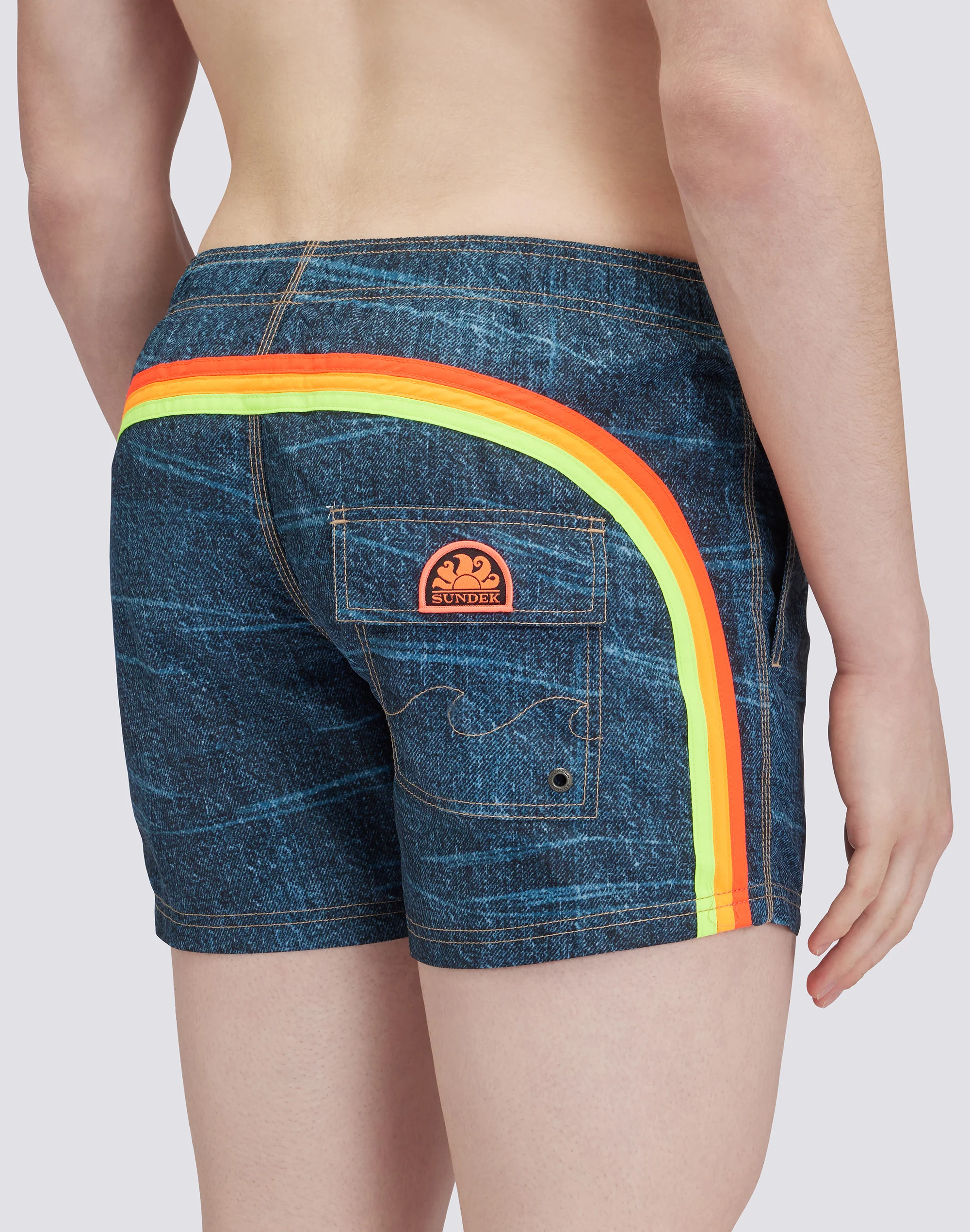 COSTUME DA BAGNO CORTO VITA ELASTICATA ICONIC TAFFETA GOLDENWAVE STAMPA DENIM - Image 3