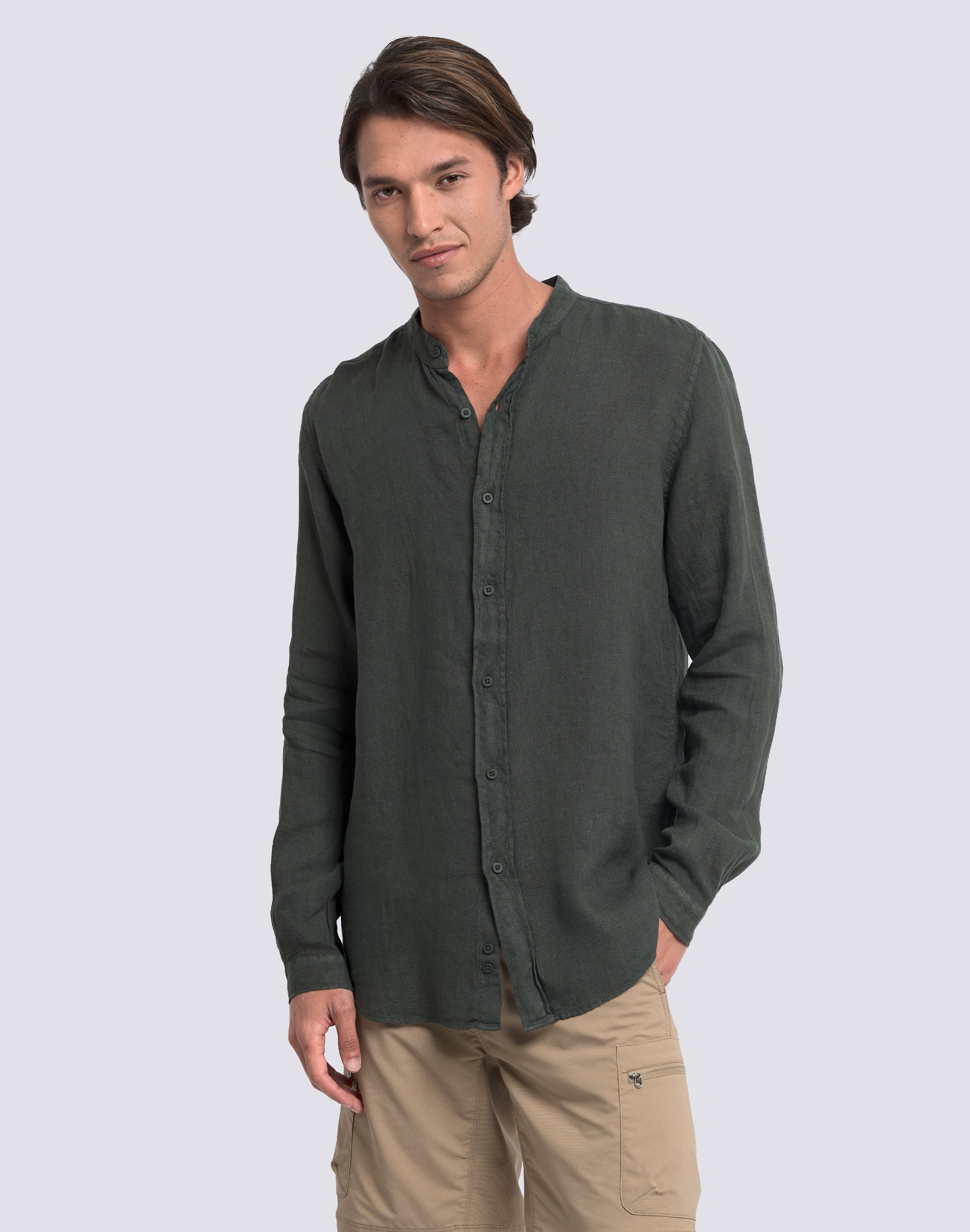 CAMICIA DA UOMO ALLA COREANA IN LINO TINTO CAPO - Image 4