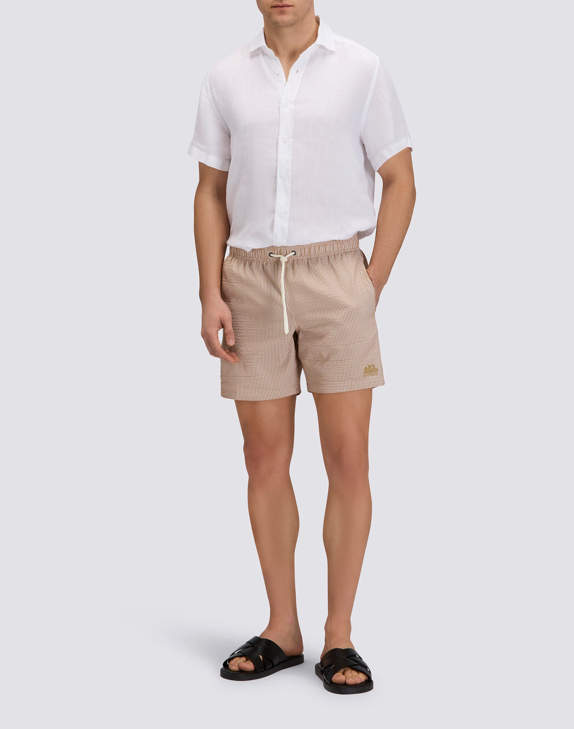 COSTUME DA BAGNO UOMO LUNGHEZZA MEDIA VITA ELASTICATA GOLDENWAVE IN TINTO FILO A RIGHE - Image 5