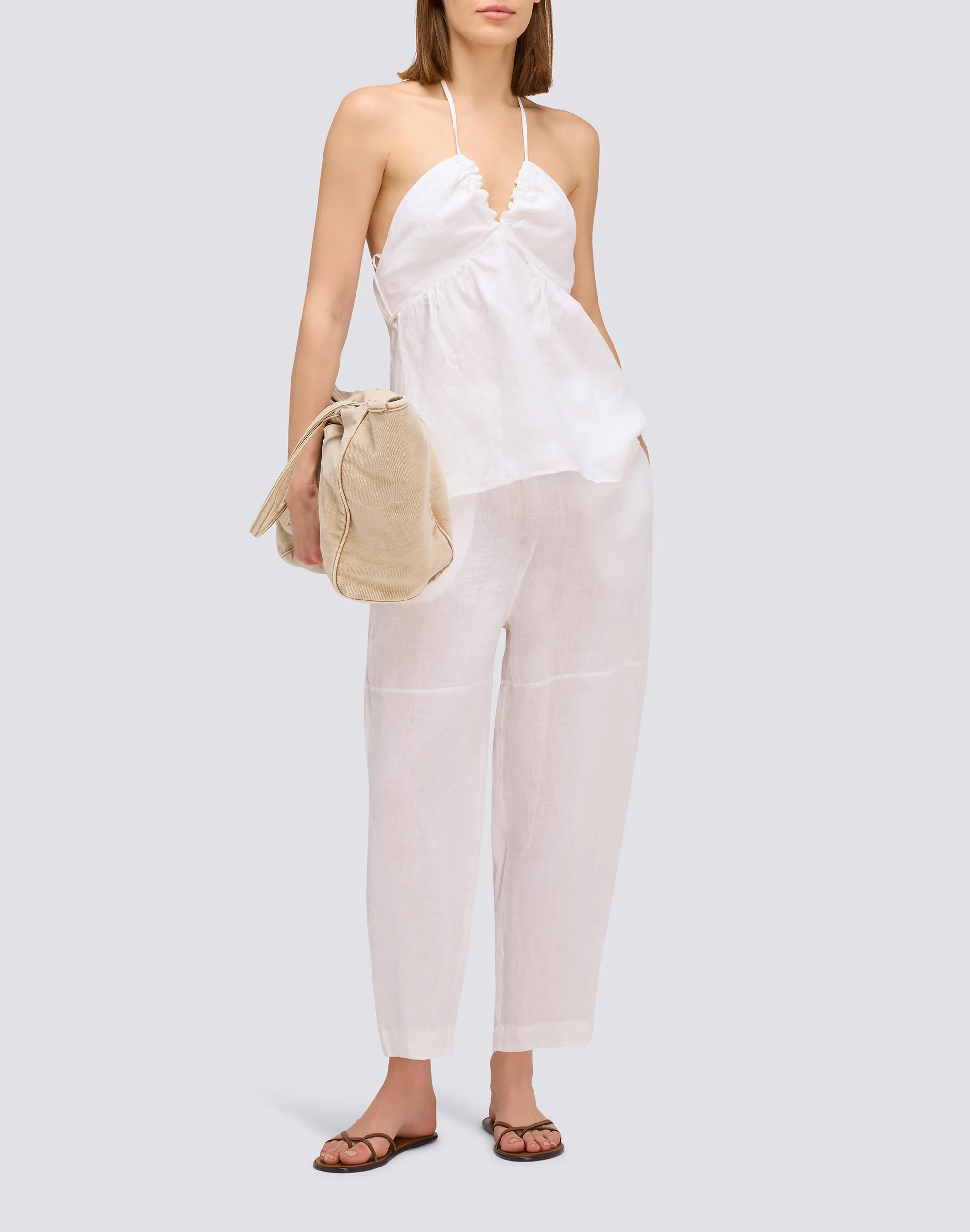PANTALONI LUNGHI IN LINO CON VITA ELASTICIZZATA REGOLABILE - Image 3