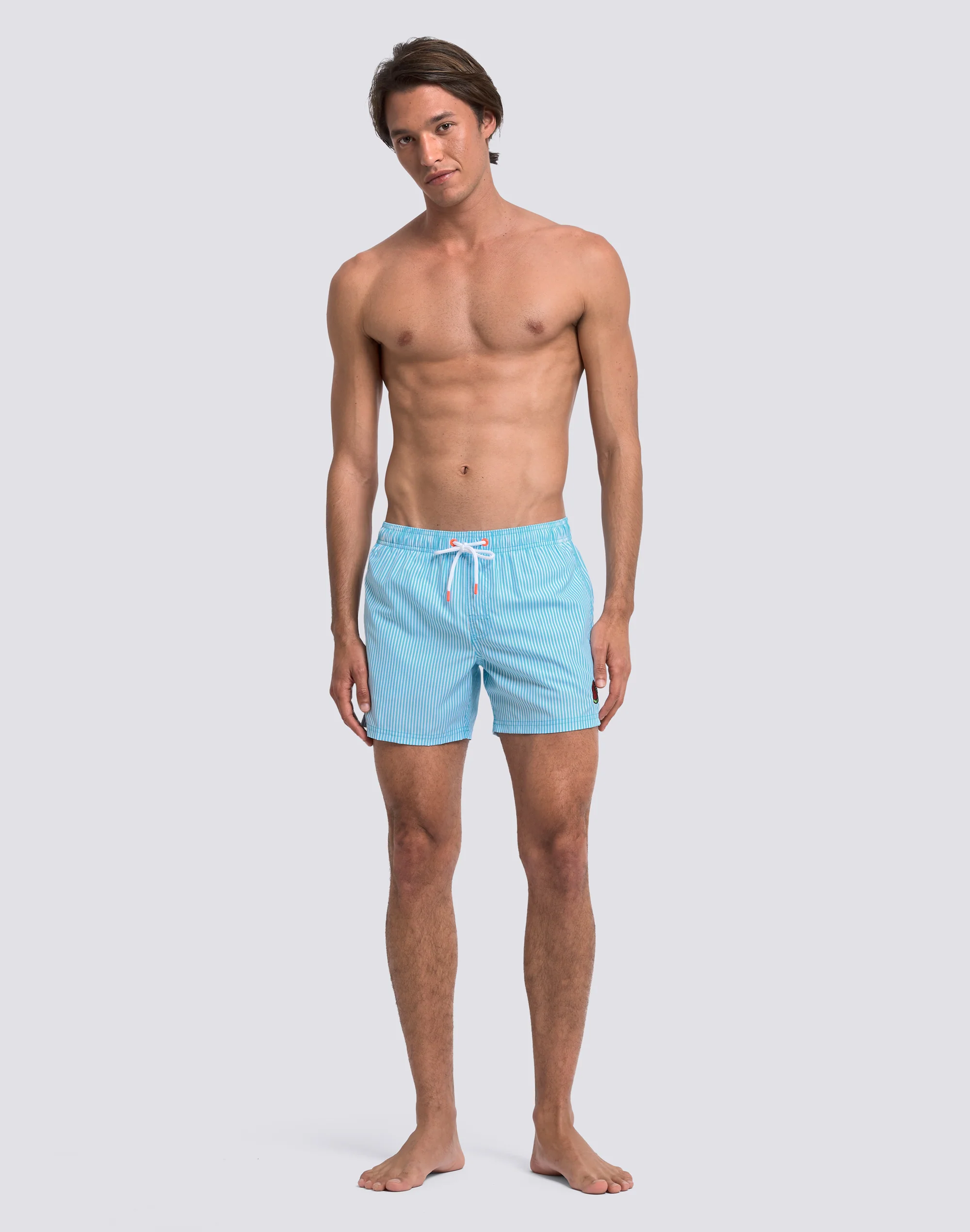 COSTUME DA BAGNO UOMO CORTO VITA ELASTICATA POLIESTERE RICICLATO REPREVE® CON STAMPA A RIGHE JUICY STRIPES CON RICAMO FRUTTA - Image 3