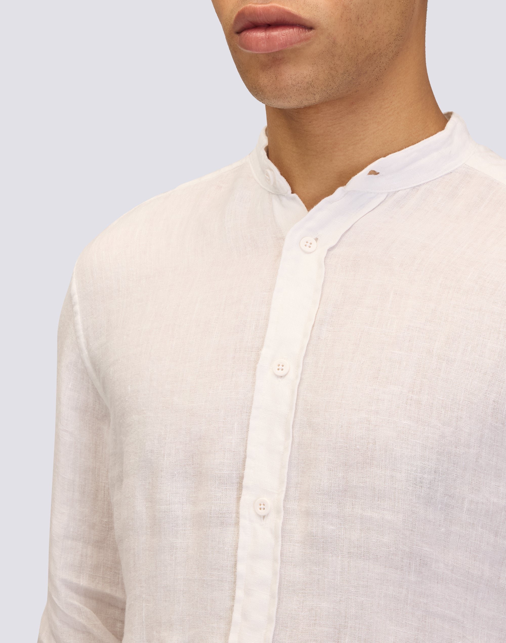 CAMICIA IN LINO IN TINTO CAPO CON COLLO ALLA COREANA - Image 3