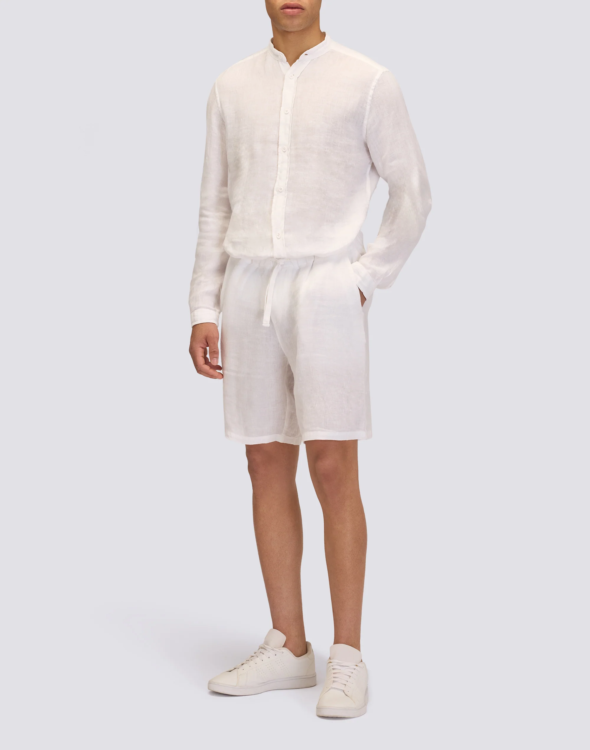 CAMICIA IN LINO IN TINTO CAPO CON COLLO ALLA COREANA - Image 4