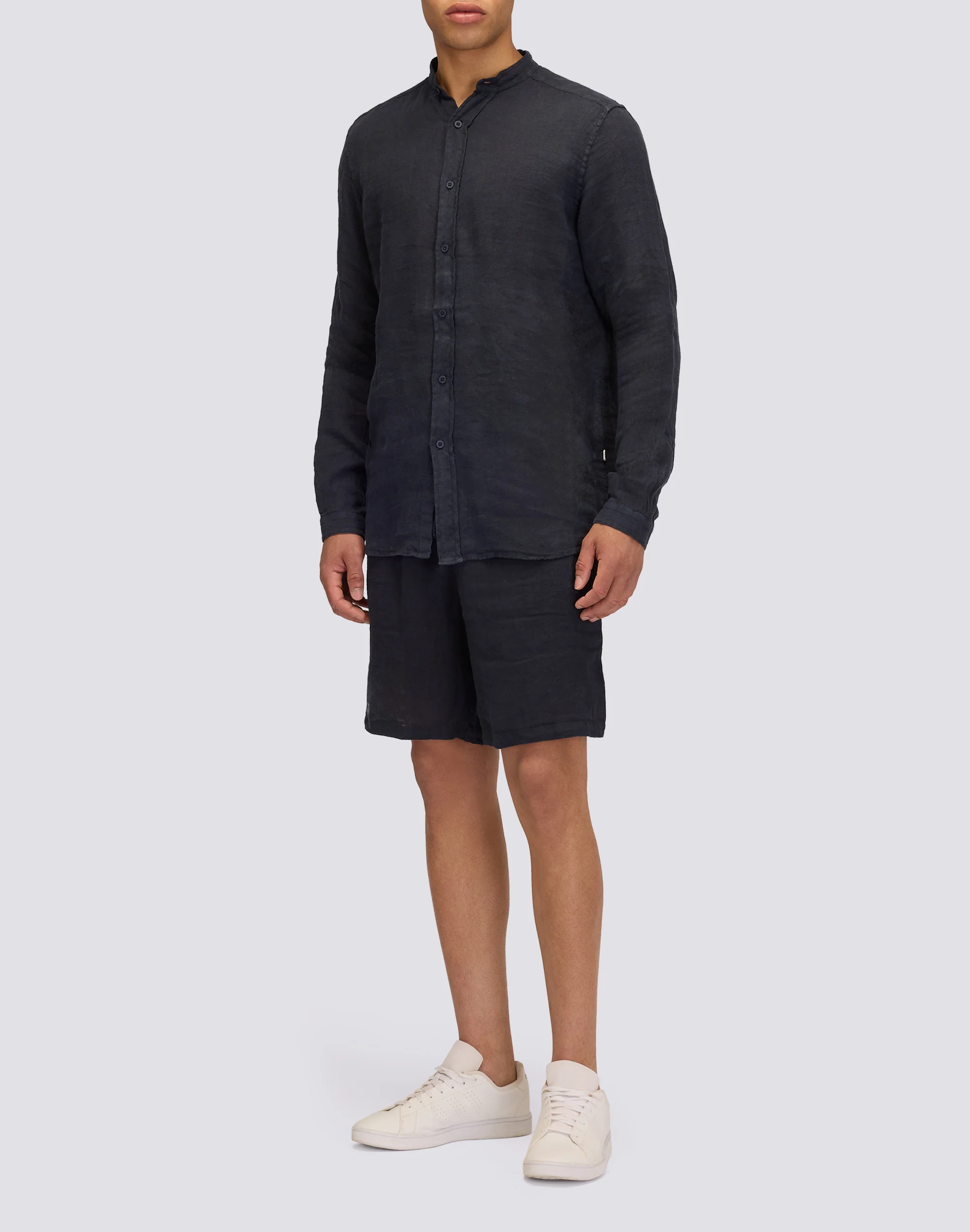 CAMICIA IN LINO IN TINTO CAPO CON COLLO ALLA COREANA - Image 4