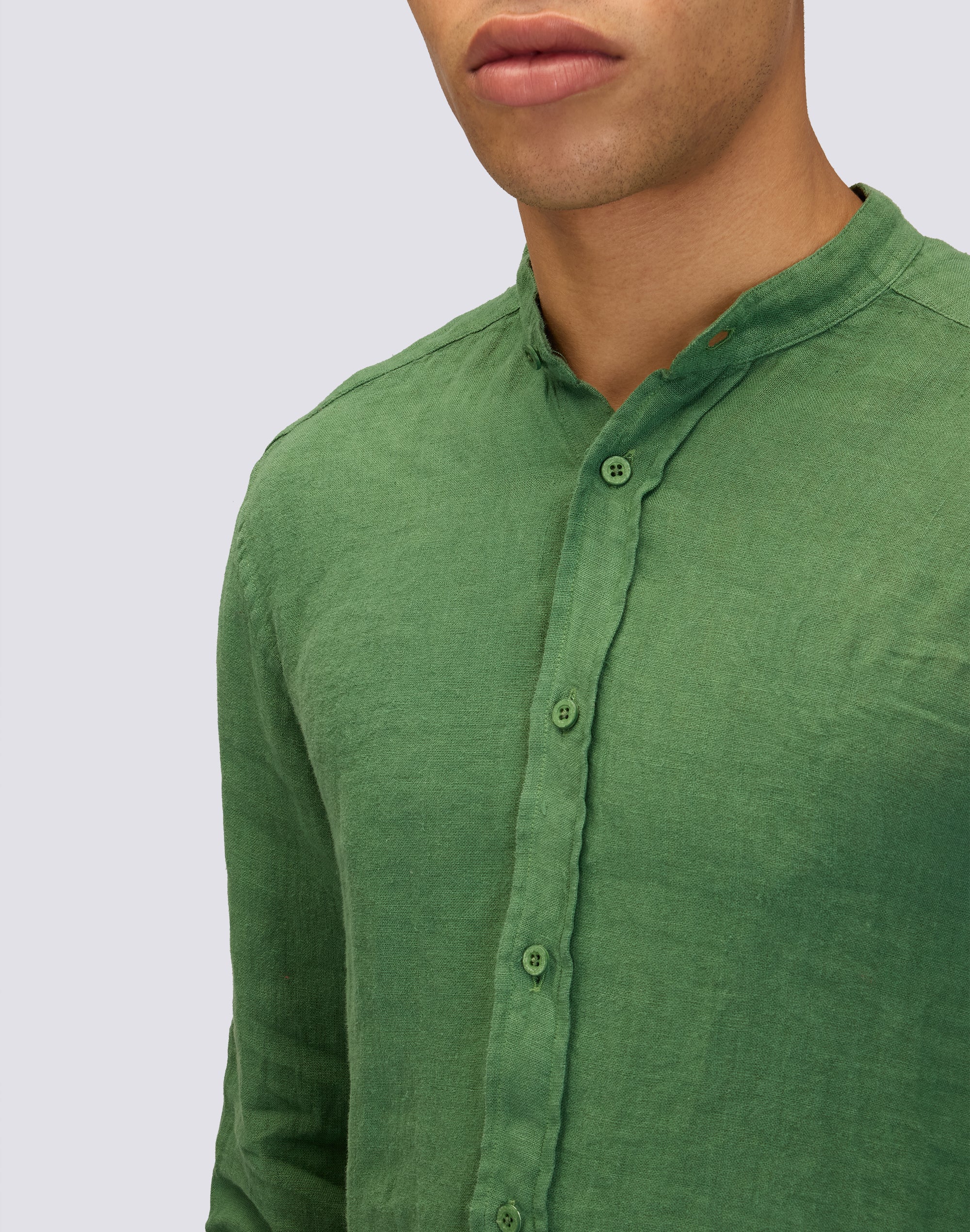 CAMICIA IN LINO IN TINTO CAPO CON COLLO ALLA COREANA - Image 3