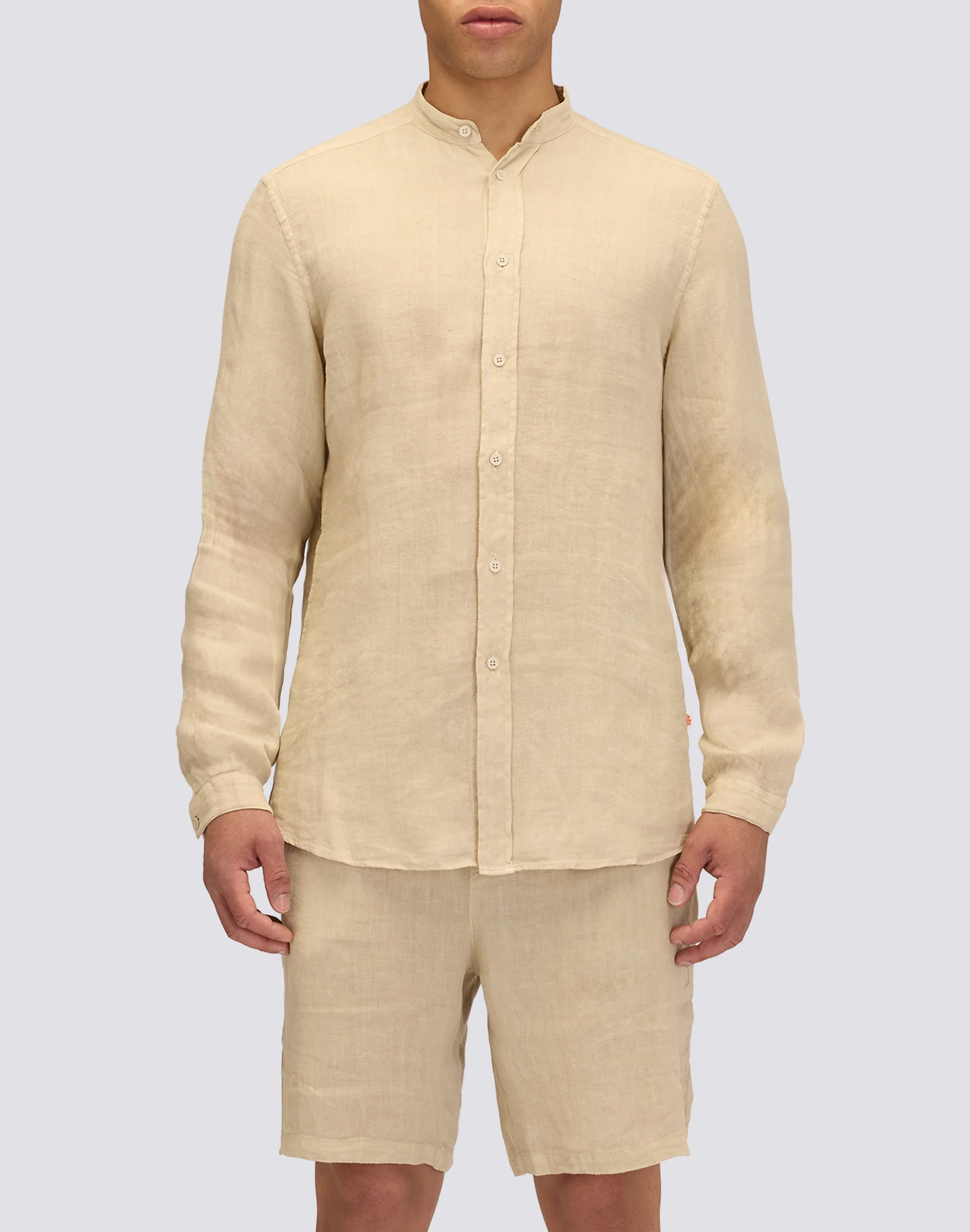 CAMICIA IN LINO IN TINTO CAPO CON COLLO ALLA COREANA