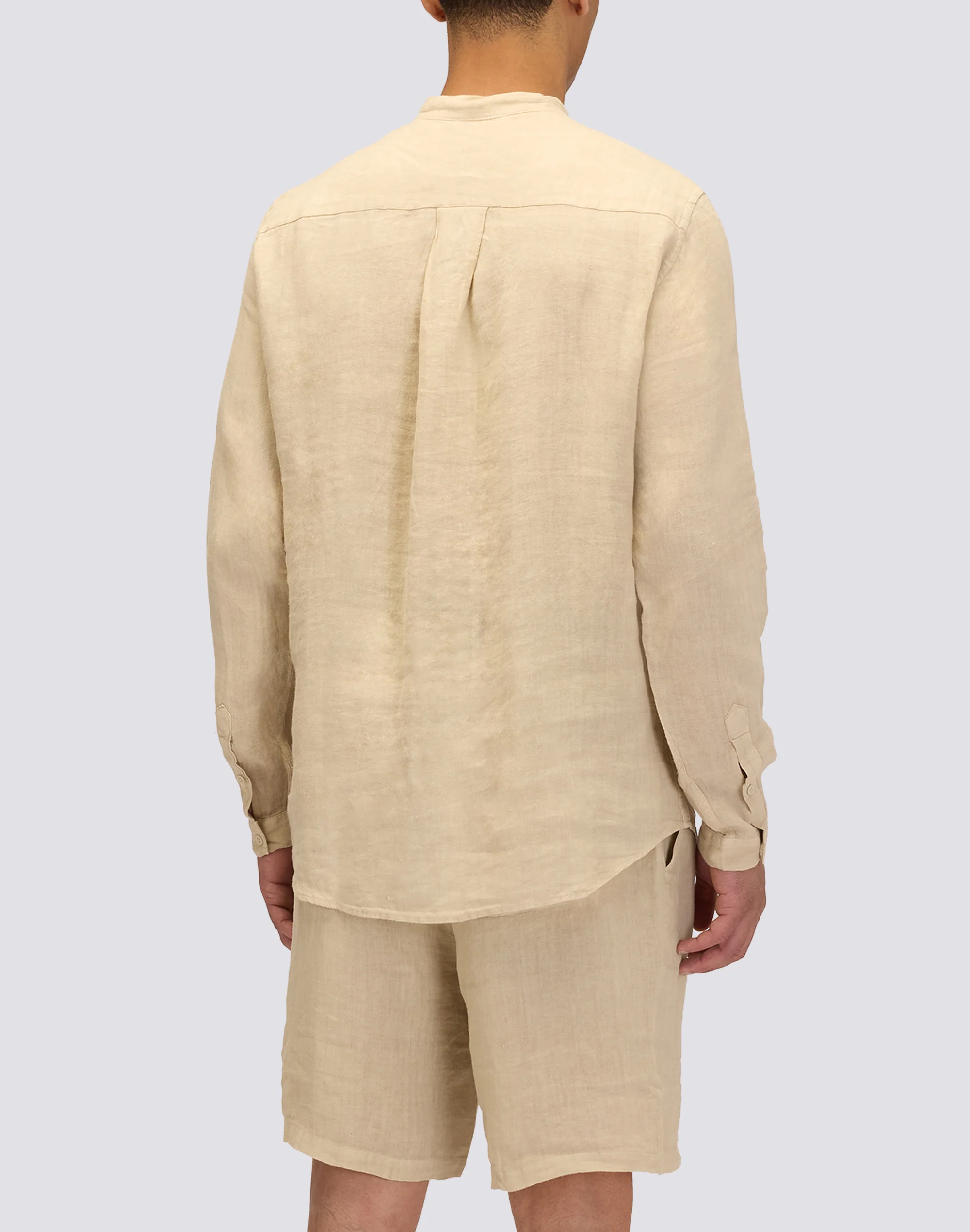 CAMICIA IN LINO IN TINTO CAPO CON COLLO ALLA COREANA - Image 2