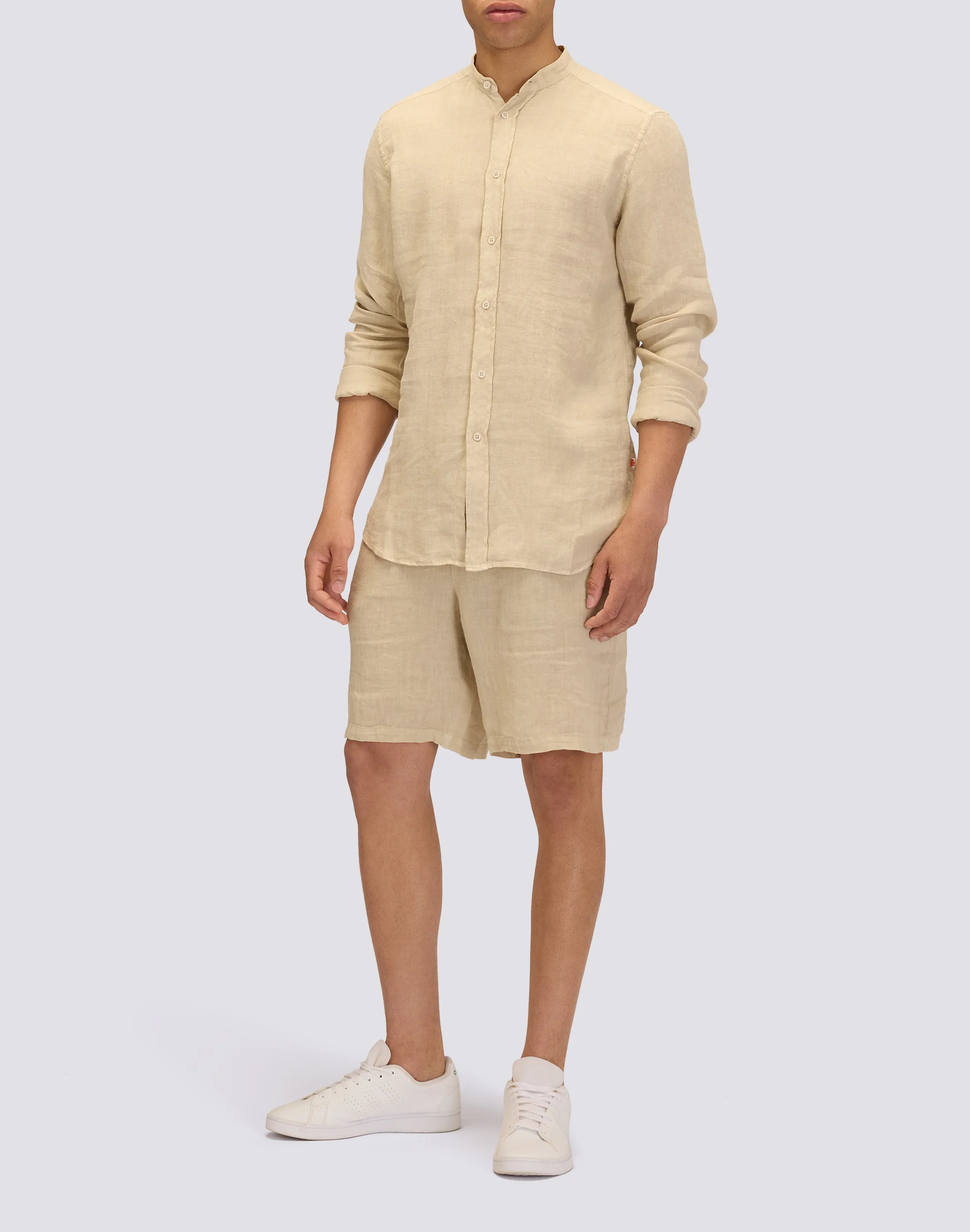 CAMICIA IN LINO IN TINTO CAPO CON COLLO ALLA COREANA - Image 3