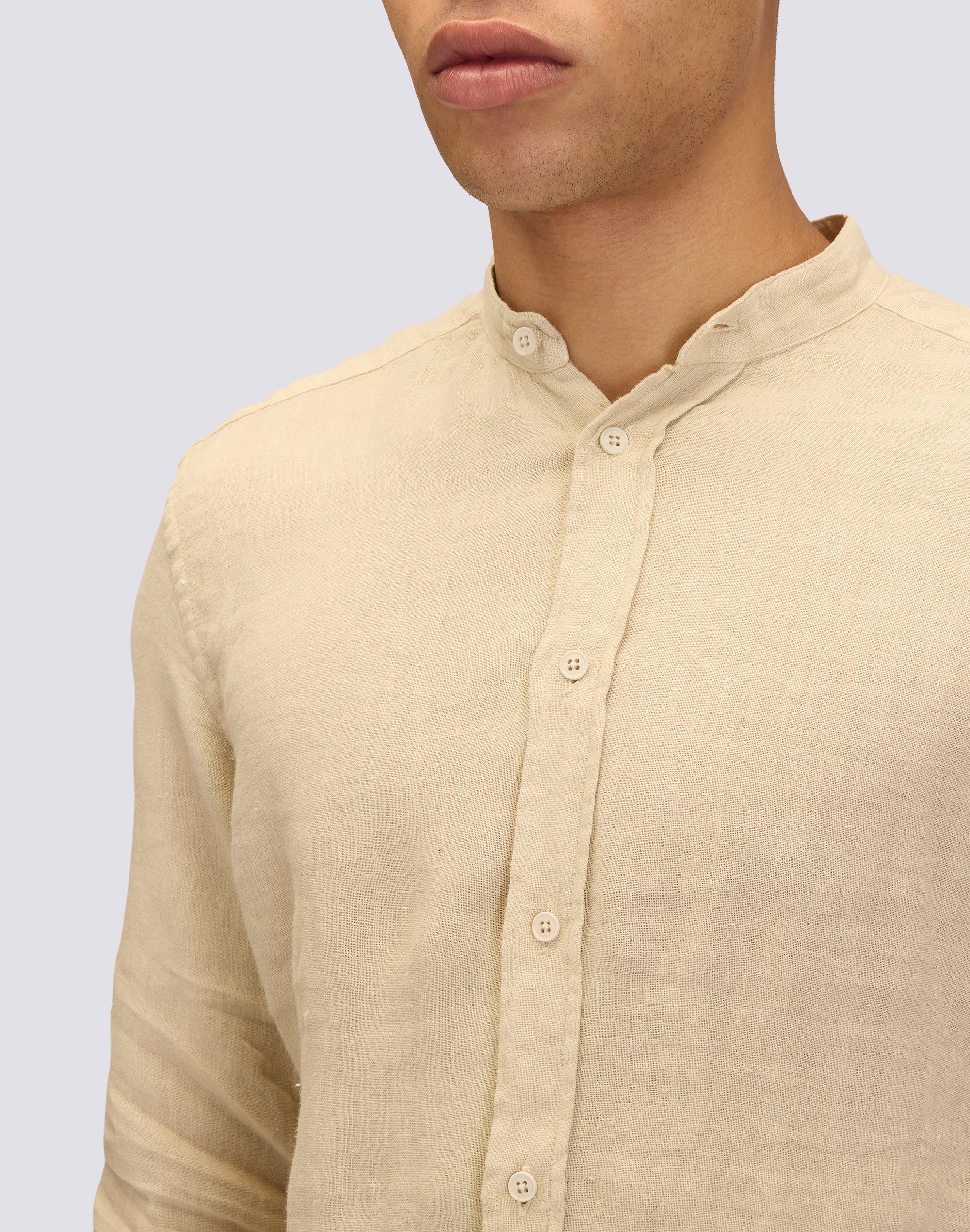CAMICIA IN LINO IN TINTO CAPO CON COLLO ALLA COREANA - Image 4