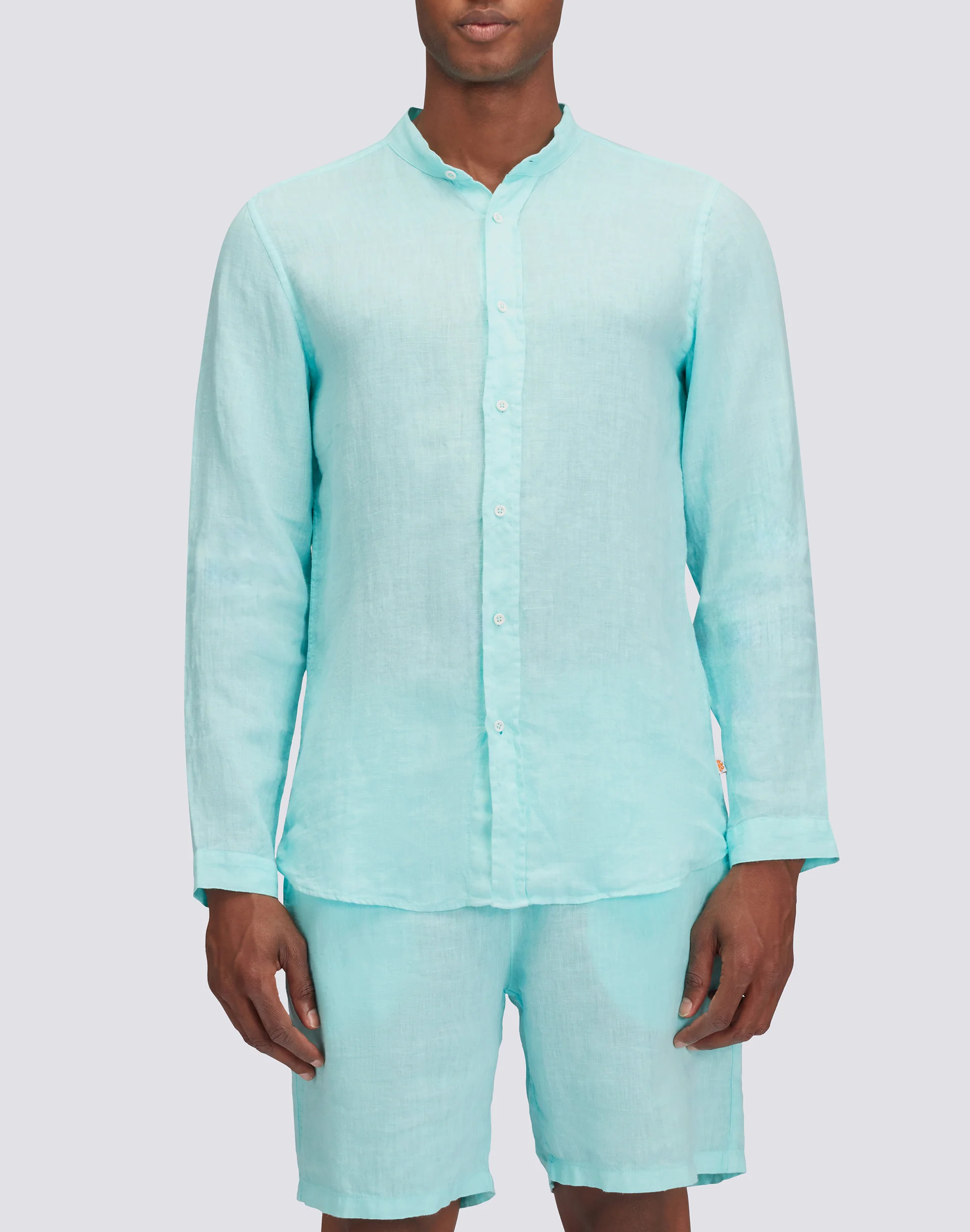 CAMICIA IN LINO IN TINTO CAPO CON COLLO ALLA COREANA