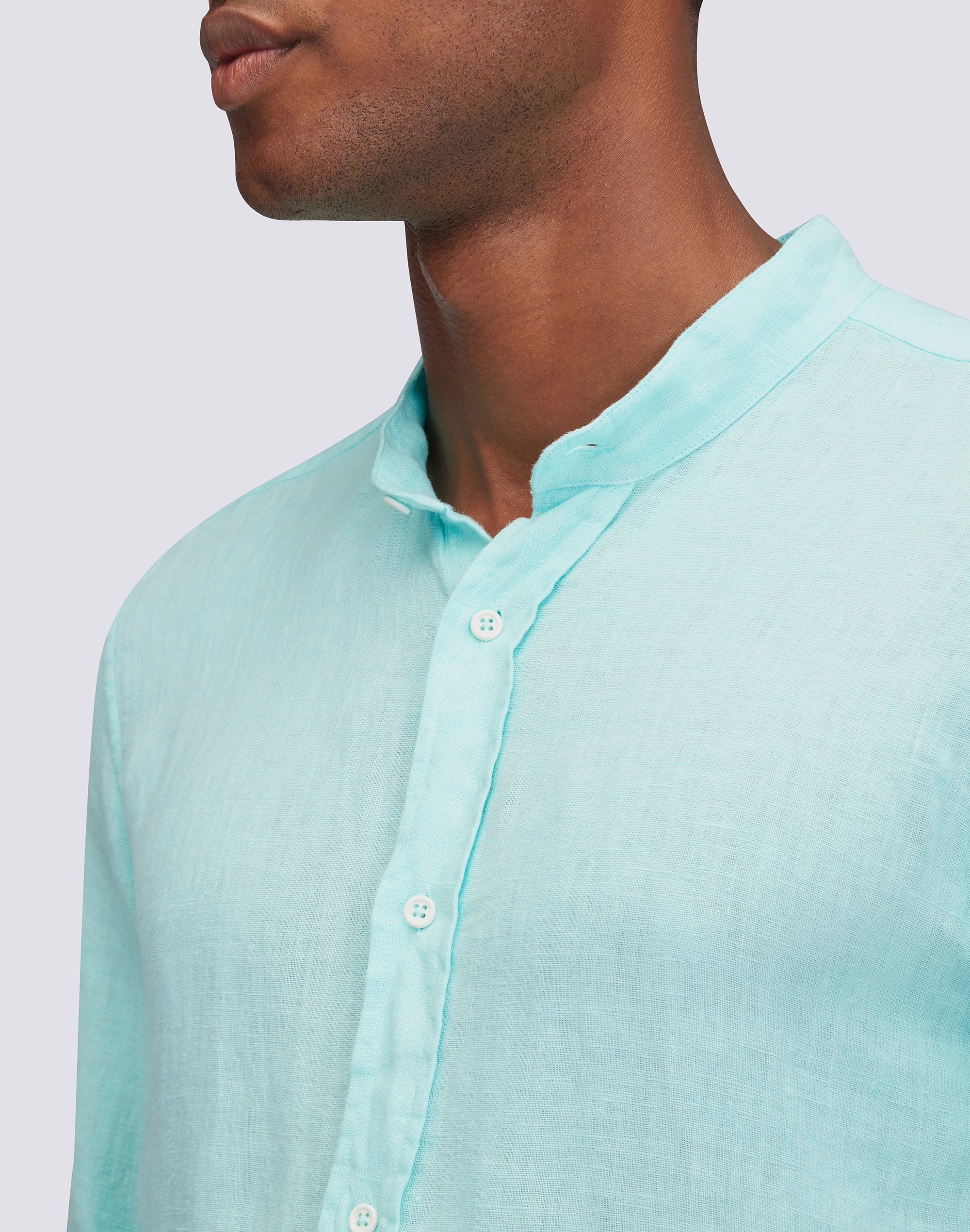 CAMICIA IN LINO IN TINTO CAPO CON COLLO ALLA COREANA - Image 3