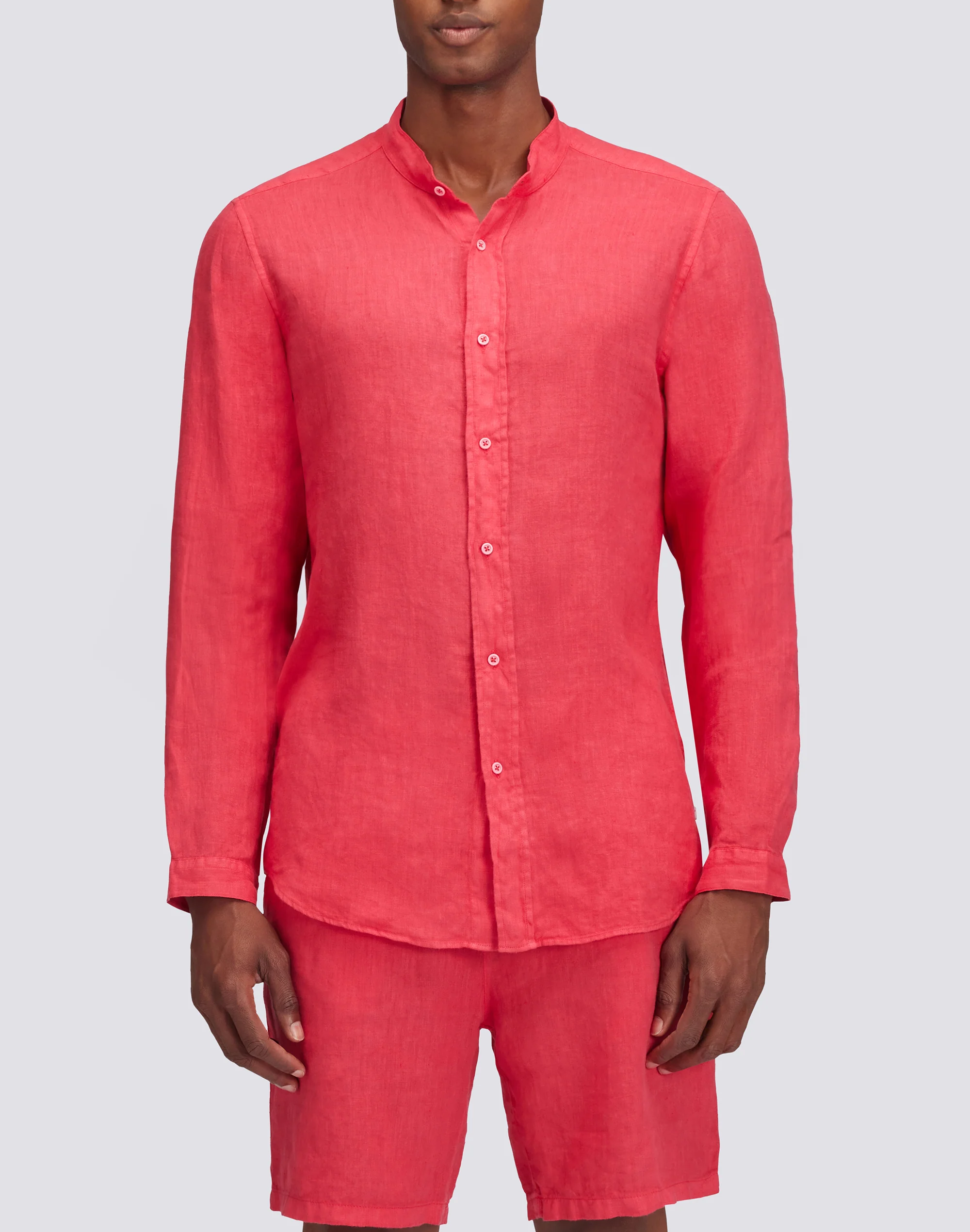 CAMICIA IN LINO IN TINTO CAPO CON COLLO ALLA COREANA