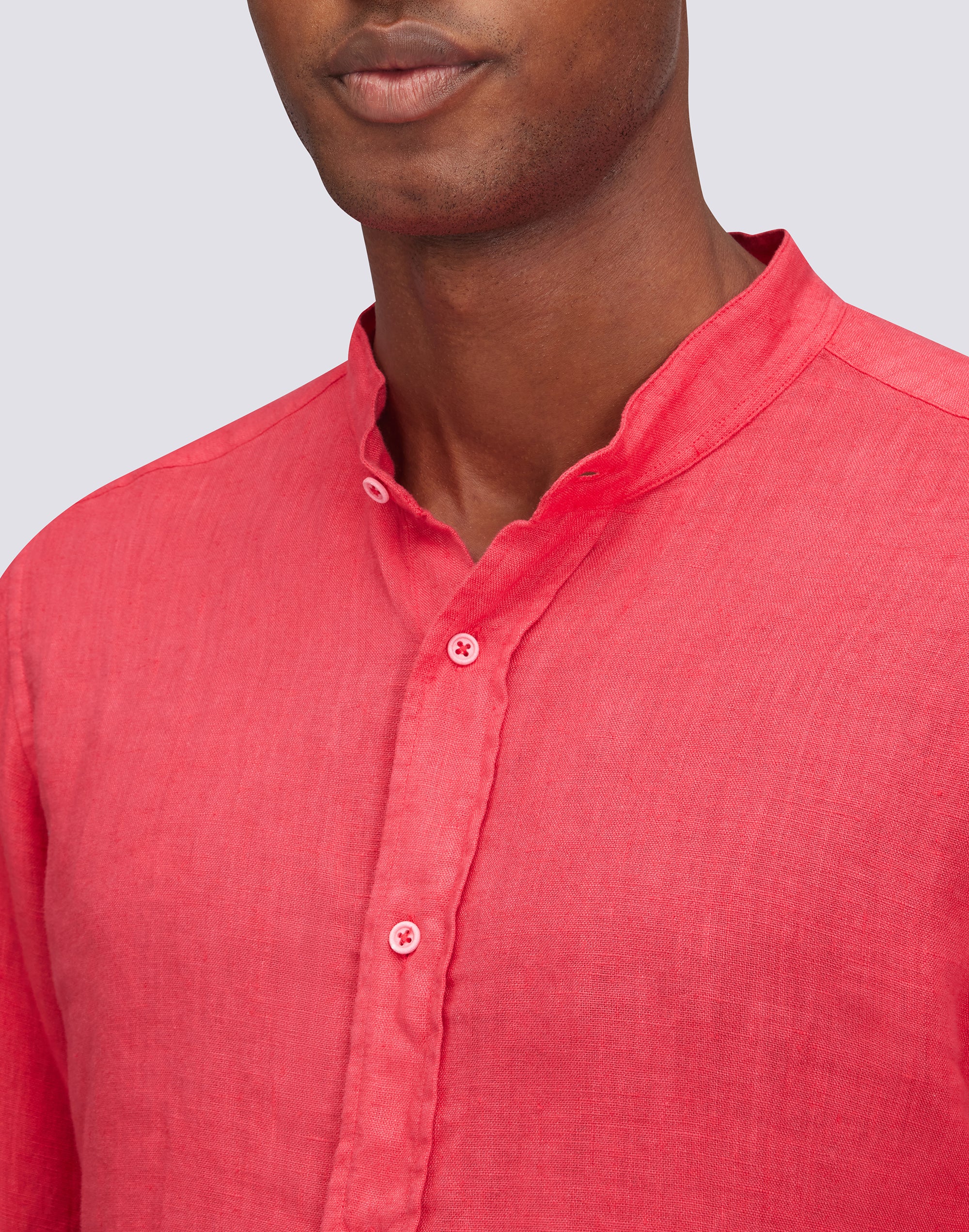CAMICIA IN LINO IN TINTO CAPO CON COLLO ALLA COREANA - Image 3