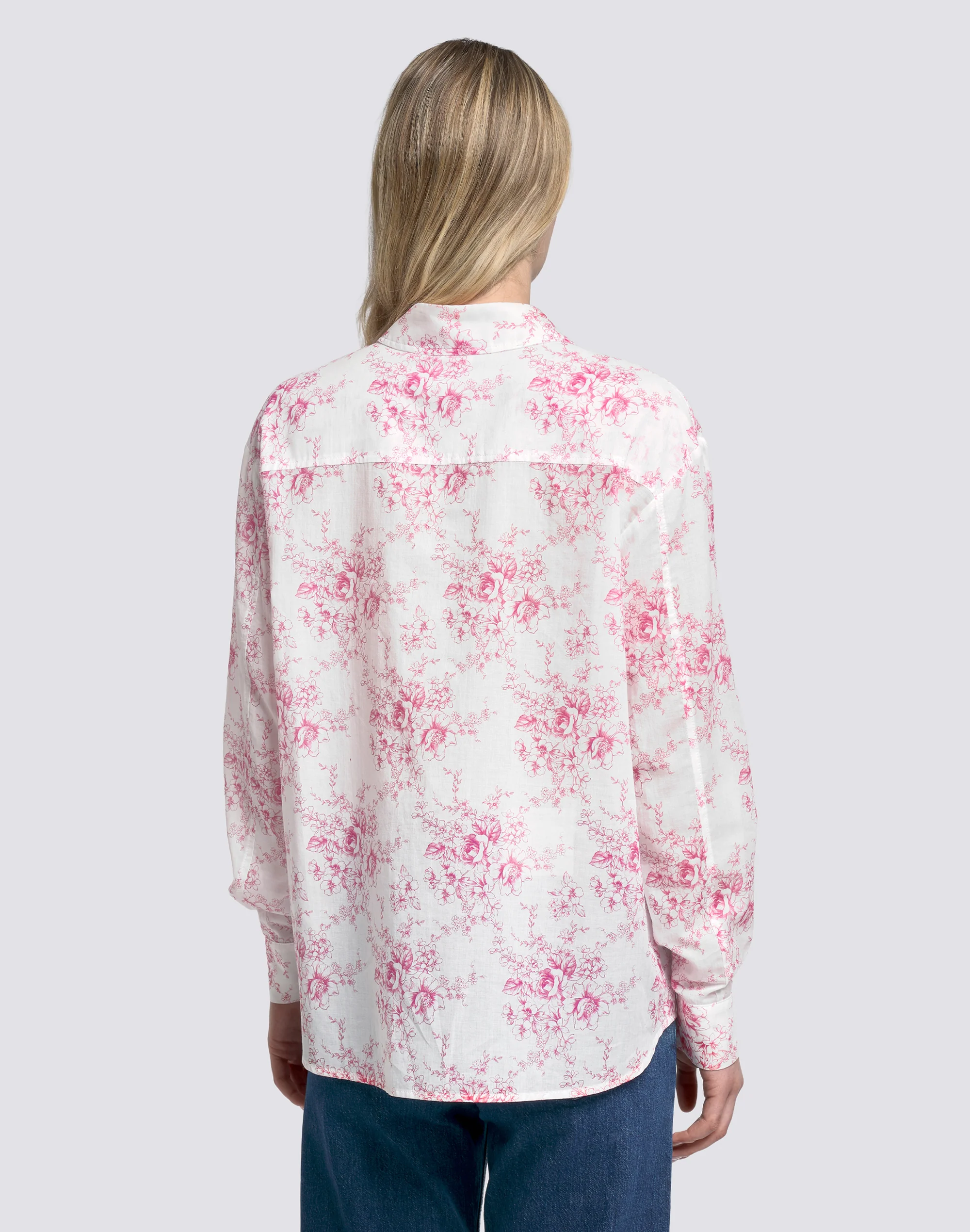 CAMICIA DONNA A MANICHE LUNGHE IN VOILE DI COTONE STAMPA ROSE DE JOIE - Image 4