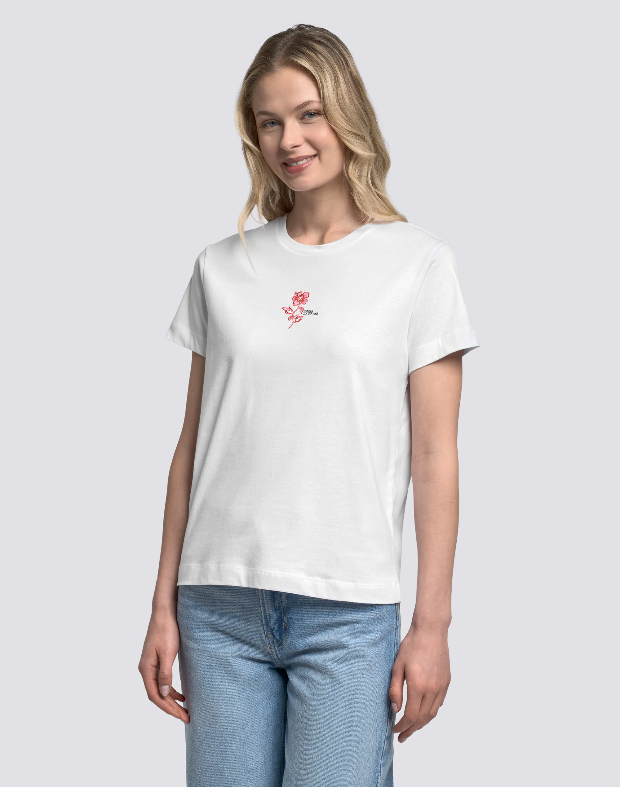 T-SHIRT DONNA CON IBISCO RICAMATO E STAMPATO - Image 5
